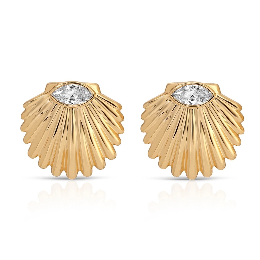 Ettika Gold Shell Earrings with Crystal Accent